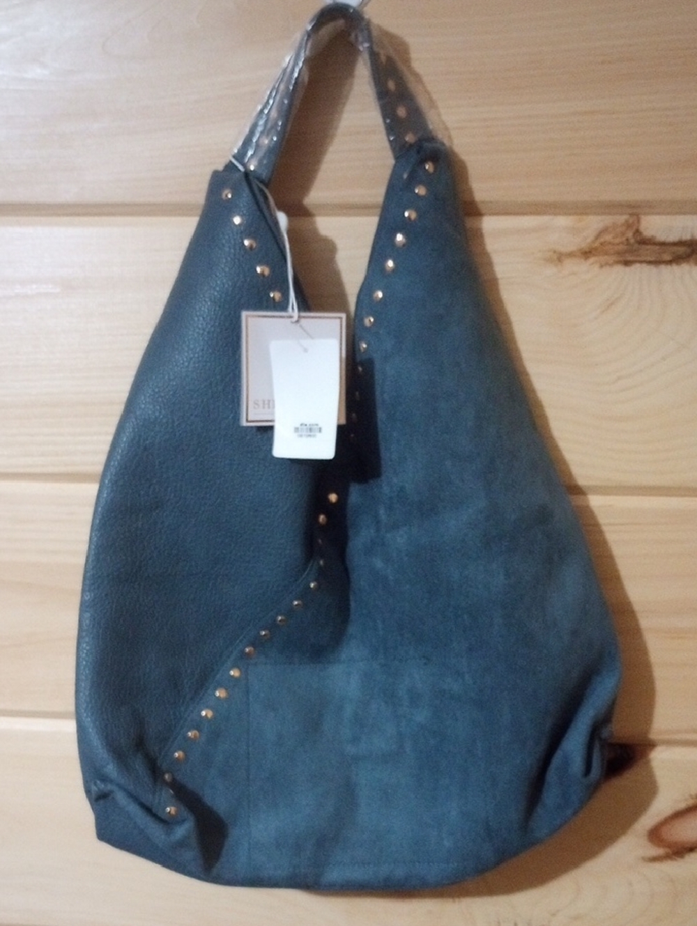 NWT Shiraleah Blue Faux Suede And Pebbles Leather Hobo Bag with Stud Details